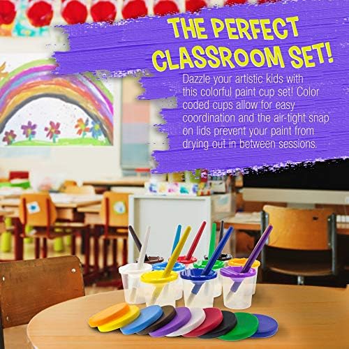U.S. Art Supply 10 Piece Children's No Spill Paint Cups with Colored Lids
