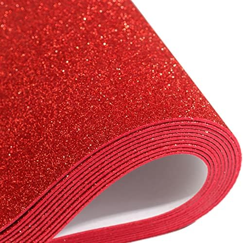 10 Sheets Glitter Paper Sheet for Easter Memorial Flag Independence Day Juneteenth Decor Table Decorations, A4 Cardstock Self-adhesive Paper for Graduation DIY Card Decoration (Red)