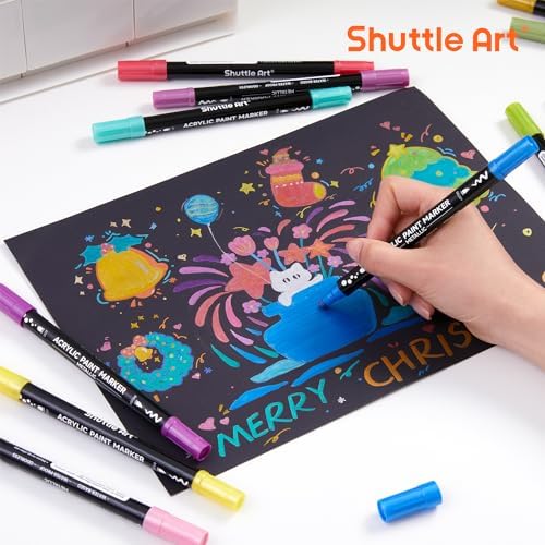 Shuttle Art 28 Metallic Brush & Dot Tip Acrylic Paint Markers