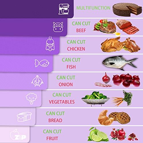 ZVP Plastic Cutting Boards for Kitchen, Flexible Cutting Mats, Gradient Purple Chopping Boards with Food Icon, Non-Slip, Non Porous, BPA Free, Dishwasher Safe