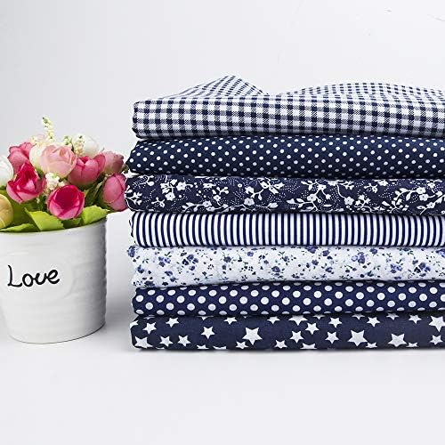 7Pcs 20" x 20" Cotton Fabric DIY Making Supplies Quilting Patchwork Fabric Fat Quarter Bundles DIY for Quilting Cotton Patchwork Cushions (Navy Blue, 20" x 20")