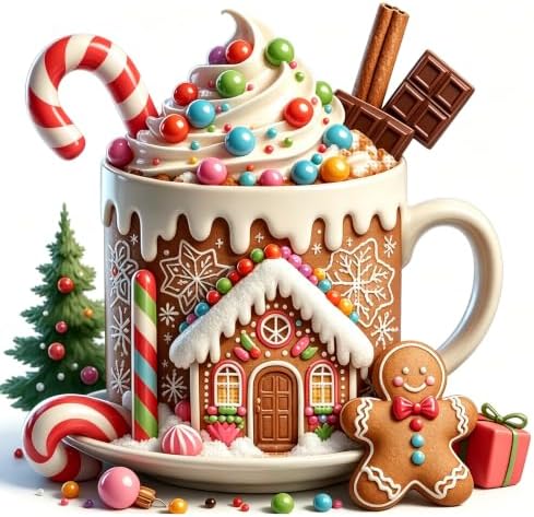 KYOQFVN Christmas Gingerbread Cocoa Mug Stamped Cross Stitch Kits, Embroidery Kits for Beginners Adults, 11 CT Needlepoint Counted Cross Stitch Kits for Beginners Arts Craft 14x14 inch