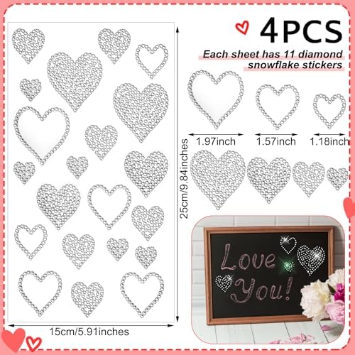 Epakh 84 Glitter Bling Rhinestone Sticker, Heart, Silver