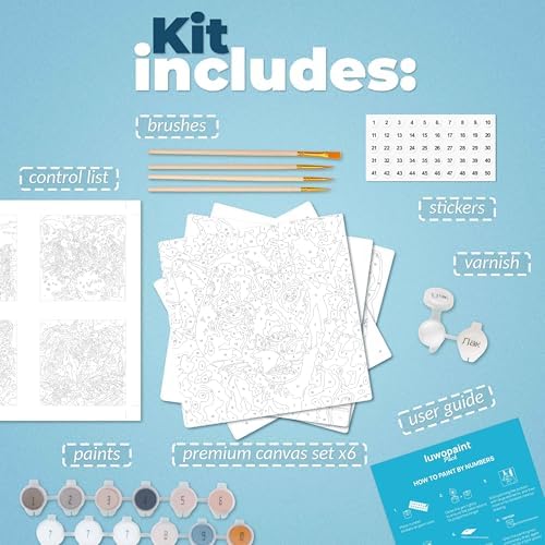 LuwoArte 6 Pack Paint by Numbers Kit for Adults – Flower Symphony – Floral Paint by Numbers for Adults Beginners – DIY Adult Paint by Number Kit – Relaxing Painting Set – 6.3 x 7.87 inch (Wild Cats)