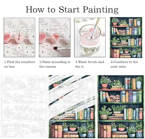 ZRIZQ Paint by Numbers Kit for Adults Beginner,Bookshelf,16x20
