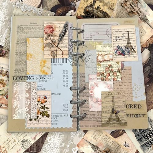 300 Pcs Vintage Washi Stickers Book | Ephemera Pack, 6 Theme Sets for Journaling, Scrapbooking, Bullet Journals - Reusable & Repositionable