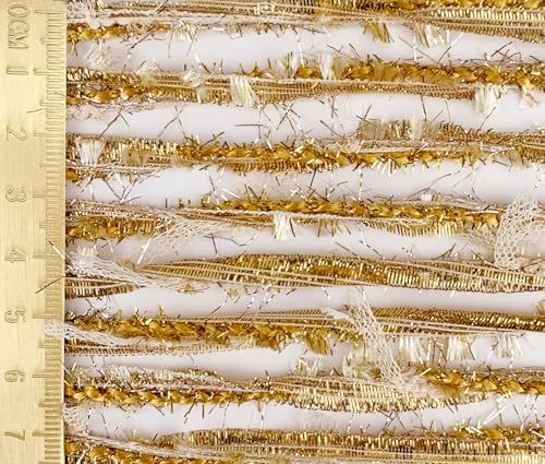 Artisanal Yarn Collection Multifiber Fancy Yarn with Golden Shimmering Threads for Knitting Crocheting Crafts DIY, Set of 3 Rolls (Royal Gold)