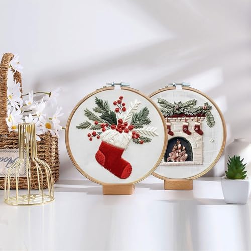 LB Christmas Embroidery Kit for Adults, 4Pc Christmas Embroidery Kits for Beginners with Red Truck, DIY Hand Cross Stitch Kit Holiday Gifts Ornaments Decorations