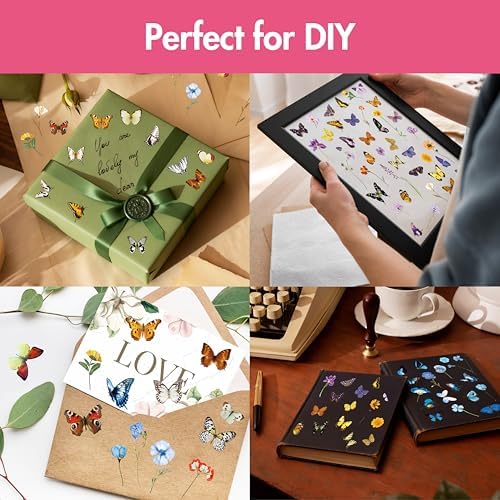 1990 PCS PVC Flower & Butterfly Stickers, Self-Adhesive Nature Floral Stickers for Scrapbook, Laptop, Journal, DIY Project, Spring-Themed Party Decors