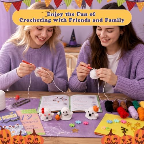 Pnytty 12Pcs Ghost Family Crochet Kit for Beginners, Crochet Starters Kits