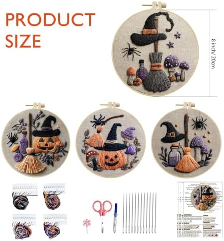 4 Pack Embroidery Halloween Kit for Adult, Embroidery DIY Starter Kit