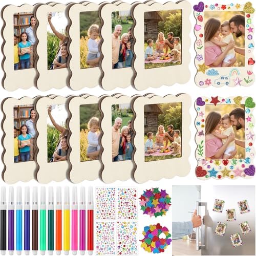 Yalikop 12 Pack Mini Picture Frame Crafts Wooden Magnetic Photo Frame, Wavy