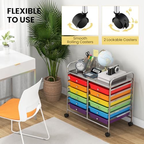 COSTWAY 12-Drawer Rolling Storage Cart, Utility Storage Organizer Cart