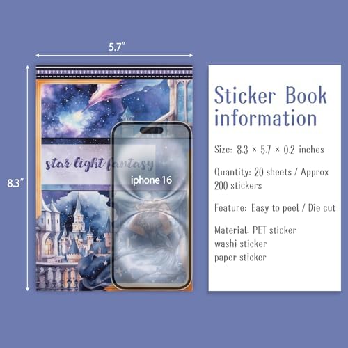 Pre-Cut Galaxy Sticker for Journaling, PET Washi Paper Collage Book, 20 Sheets Star Space Fantasy Planner Decals Scrapbook Junk Journal Supplies