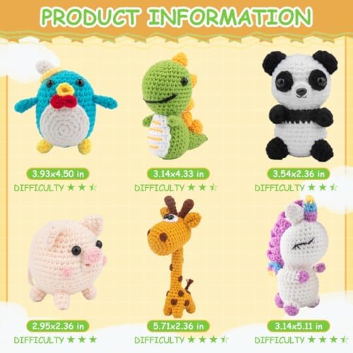 KIECIK 6Pcs Crochet Kit for Beginners, Crochet Animal Kits，Knitting Kit for Adults with Step by Step Videos Tutorials, Knitting Kit Great Birthday Holiday Gift, DIY Keychain Pendants(Set -02)