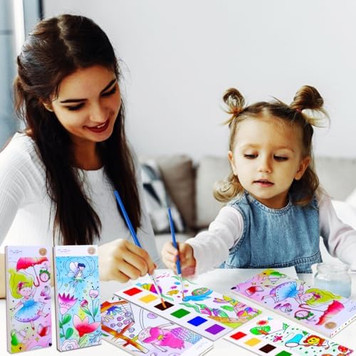JUNQIU 4Pack Paint with Water Books for Kids Ages 4-8, Mess Free Coloring for Toddlers, Watercolor Coloring Books, Easter Basket Stuffers For Girls Boys, Stocking Stuffers For Kids