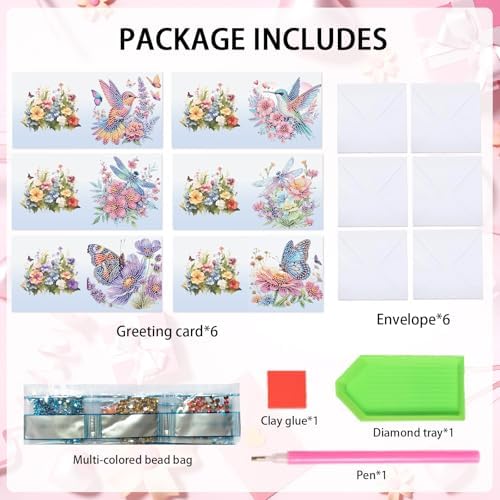 LazyFold 6 Pcs Diamond Painting Greeting Cards Kits for Adults,DIY Animals and Flowers Handmade Festival Greeting Cards withEnvelopes DIY Diamond Art Crafts Birthday Cards Creative Gift