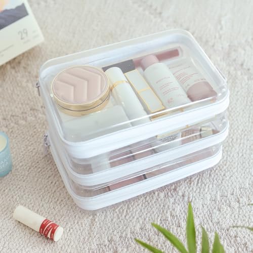CoiiJoii 6PCS Clear Hard Shell Zipper Case,Portable Cosmetic Bag with Zipper,Kid's Toy Storage Organizer Bins,Hard Plastic Case,Clear Bags for Organizing