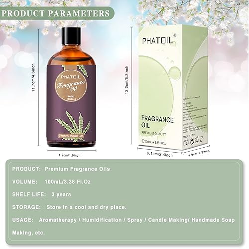 PHATOIL Sweet Tobacco Fragrance Oil for Diffuser Aromatherapy 3.38FL.OZ | Long Lasting Scented Oils For Humidifier, Air Freshener, DIY Soap Candle, Scent Project Making, Aroma Oil for Home Freshening