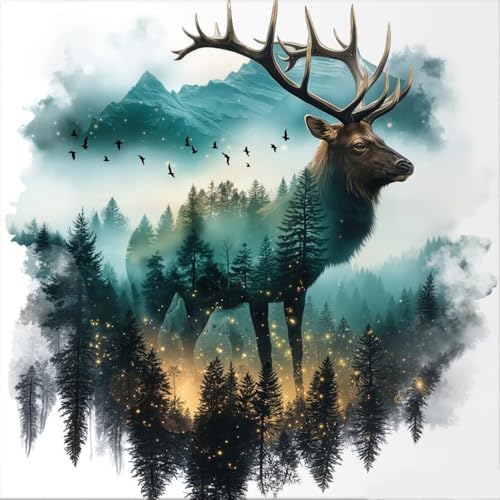 GOUOYANA Elk Diamond Art Kits for Adults,5D Deer Diamond Painting DIY Animal Diamond Art Diamond Painting Kit for Adult,Round Full Drill Diamonds, Diamond Art Kits for Home Decor-12x12inch