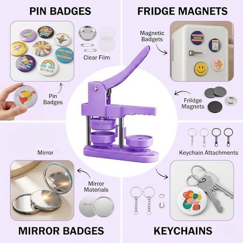 Freeingbag 58mm Button Maker Machine Kit, Installation-Free Button Pin Maker & Pin Maker Machine with 100 Sets Supplies, Circle Cutter & Bonus DIY Accessories for Badges, Crafts & School Projects