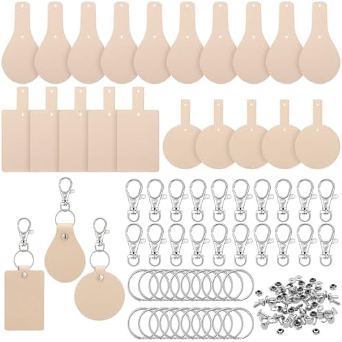 Landical 20 Pcs Leather Keychain Blank Kit with Swivel Hooks,Mixed