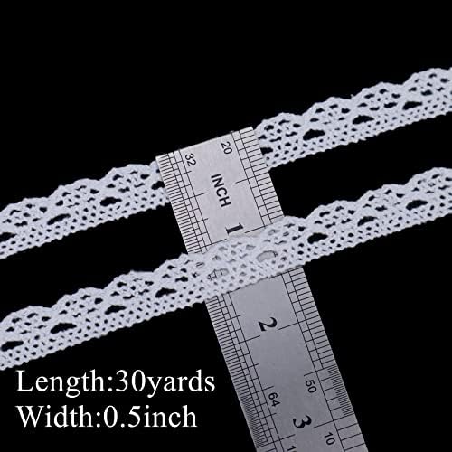 White Lace Ribbon 30 Yards Crochet Lace Trim Cotton Sewing for Crafts, Gift Package Wrapping, Bridal Wedding Decoration, Scrapbooking Supplies