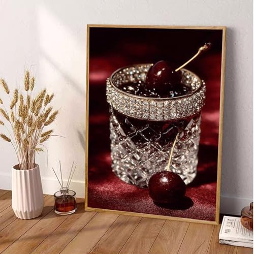 AIBOERL Diamond Art Kits for Adults,Cherry Diamond Painting Wall Decor | Round Drill Vintage Cherry Diamond Painting for Beginners DIY Rhinestone 5D Diamond dots(Gemstone Craft)Wall Art Gift 12x16IN