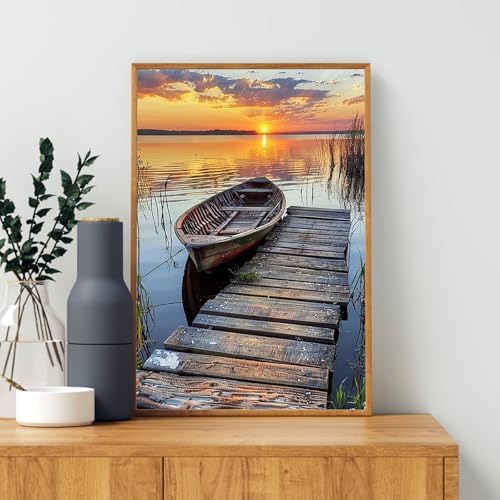 4 Pack Framed Paint by Numbers Kit for Adults with Wooden Easel, Sunset | With Frame, Lake Landscape DIY Acrylic Painting, For Adults Beginner, Stress Relief Craft Kits, Home Wall Decor Gift, 8x12 IN