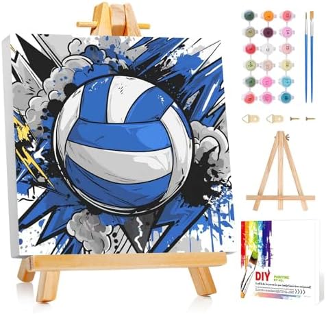 Reivworl Volleyball Paint by Numbers Kit for Kids with Frame 8×8 inch