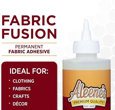 Aleene's Fabric Fusion Glue 8 fl oz, Permanent and Washable Adhesive, No-Sew Fabric Glue for Clothing, Denim, Polyester, Cotton, Flannel Materials, Dries Flexible