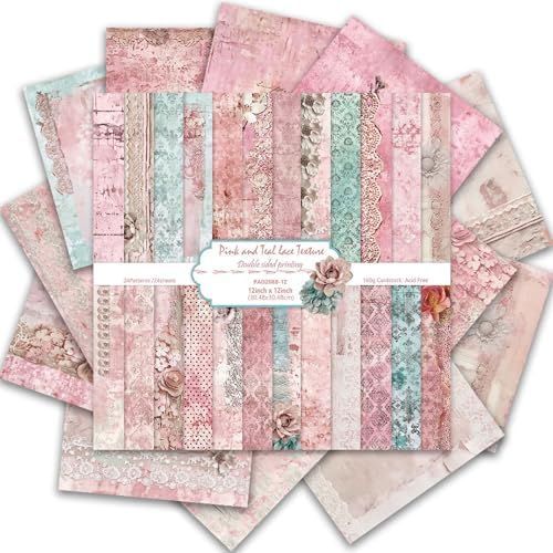 Vintage Scrapbook Paper 12 ×12 - 24Sheets Double-Sided Pattern Decorative Paper | Scrapbook Supplies & Card Making Supplies for DIY Crafts Art Journaling Photo Album Decor (Pink)