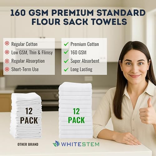 Flour Sack Towels | Tea Towel for Crafts | Kitchen | Dish | Cotton Blank Towel for Embroidery | Baking Bread Proofing Linen Cover | Super Absorbent Quick Dry | 12 Pack 18"x28" White