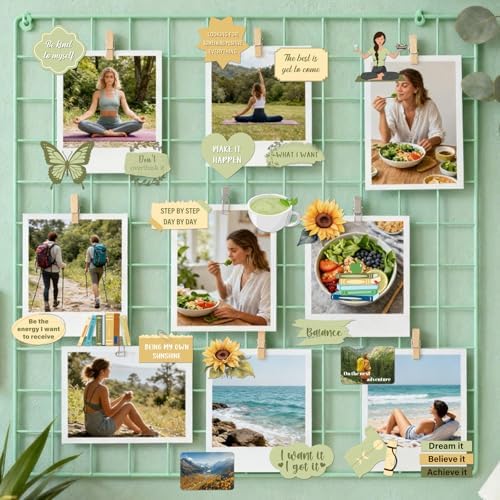 Green Vision Board Stickers - 50 Pcs Travel Planner Waterproof Supplies Kit for Adults Women Girls Forest Tree Inspirational Aesthetic Mental Health Decals for Kindle Book Scrapbooking Journal