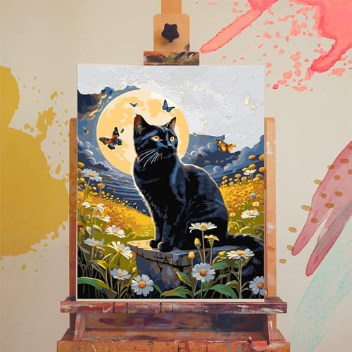 Black Cat Paint by Numbers for Adults - Cat Paint by Number on Canvas