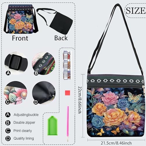 LSQFS DIY Diamond Painting Crossbody Bag, Diamond Art Kits for Adults, PU Leather Art Bag, Craft Kits for Adults Women, Portable Crossbody Purse as Gift for Diamond Art Projects
