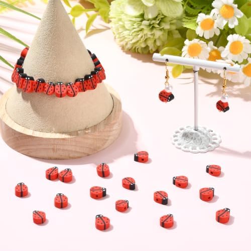 200Pcs Ladybug Polymer Clay Beads for Bracelets Making, Handmade Orange Red Animal Ladybird Spacer Beads for Jewelry Necklaces Earrings Keychain Making and Crafting Craft Gift