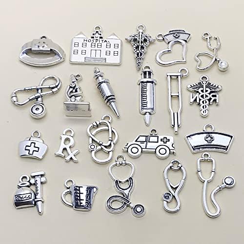 WOCRAFT 120pcs Antique Silver Medical Charms for Jewelry Making Alloy Nurse Medical Charms for DIY Crafts (SN003)