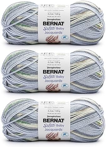 Bernat Softee Baby Jacquards Soft Yarn for Crocheting, River Ripples 3-Pack