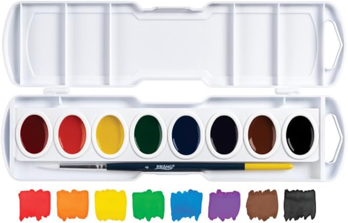 Prang Semi-Moist Watercolors 8-Color Oval Pan Set, Class Pack of 36 | Refillable, Wax-Free Pigments, Mixing Tray in Lid, Size 6 Paintbrush Included