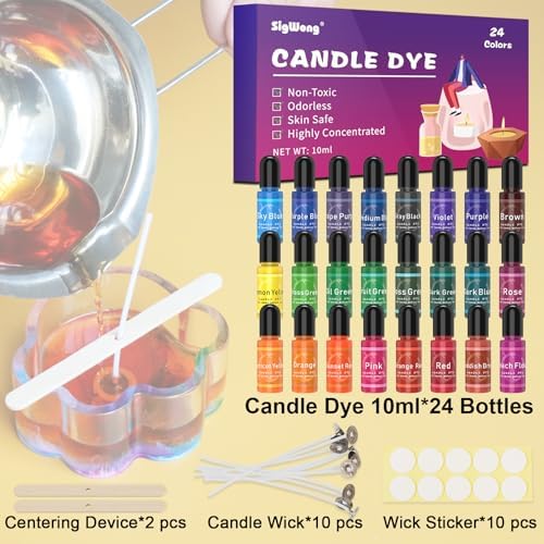Candle Dye - 24 Colors Liquid Candle Making Dye for DIY candle making supplies Kit, Food Grade Ingredients Oil-Based Candle Coloring for Soy Wax Dyes, Beeswax, Gel Wax, Paraffin Wax - Each 0.35oz/10ml