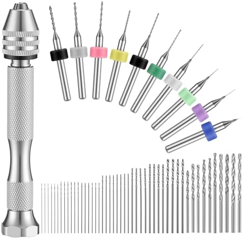 Zhehao 59 Pcs Hand Drill Bits Set Micro Drill Bit Set for Crafts, Silver