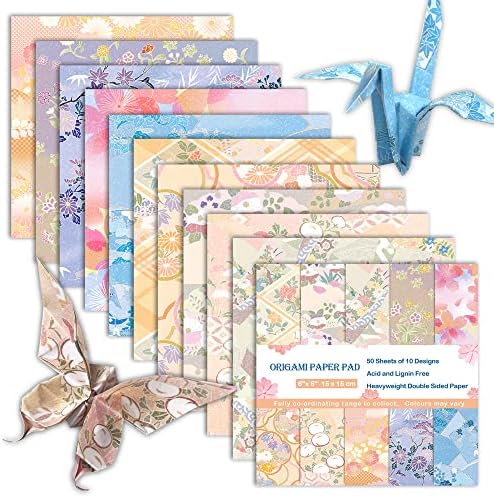 Origami Paper 6x6" Double Sided 50 Sheets 10 Colors Origami Kit,Craft Paper