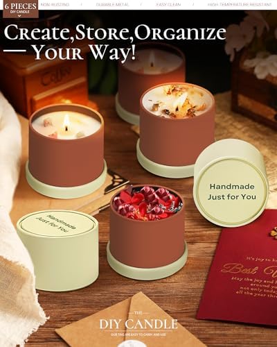 Quikobo 6 Pack 4oz Yellow Candle Tins with Lids - Durable Matte Tinplate Containers for DIY Candle Making and Multi-Purpose Storage
