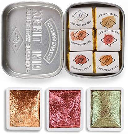 Csy Art Supplies Handmade Watercolors Paint Set - 6 Metallic Gold Colors Half Pans Glitter Solid Water Color- Metal Case Sparkle Pearlescent Watercolour For Artists, Students & Hobbyists