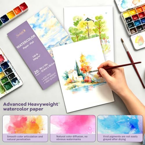 Suokata Watercolor Book, 9"x 12", 300 GSM Cold Press Texture Surface Paper