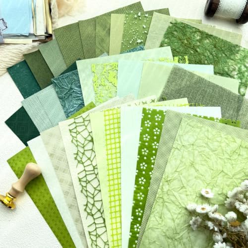 30 Sheets A5 Natural Greens Textured Scrapbook Paper & Mesh Fabric