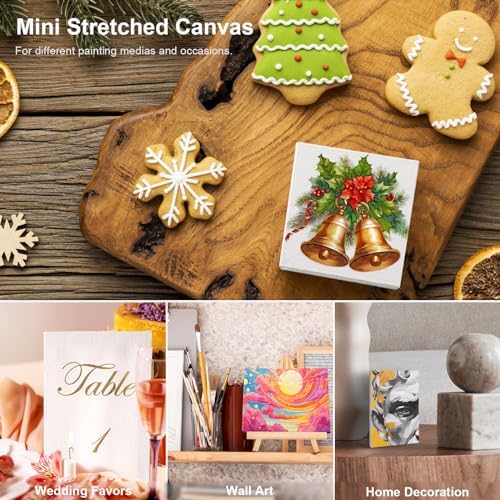 AUREUO Mini Stretched Canvas - 2.5x2.5 Inch / 24 Pack - 2/5 Inch Profile Small Square Canvas - Gift Set Bulk Pack Canvases for Acrylic Painting & Craft