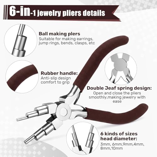 Mudder 2 Pcs Jewelry Making Tool 6 in 1 Bail Making Plier,Brown