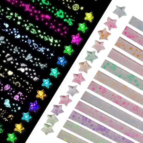Star origami, colorful decorative paper strips, origami paper strips, DIY origami star paper strips (12 color glowing star origami/210 sheets)